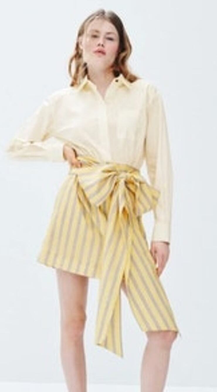 Toccin Dress Solid And Striped Bow Shirt Dress 8